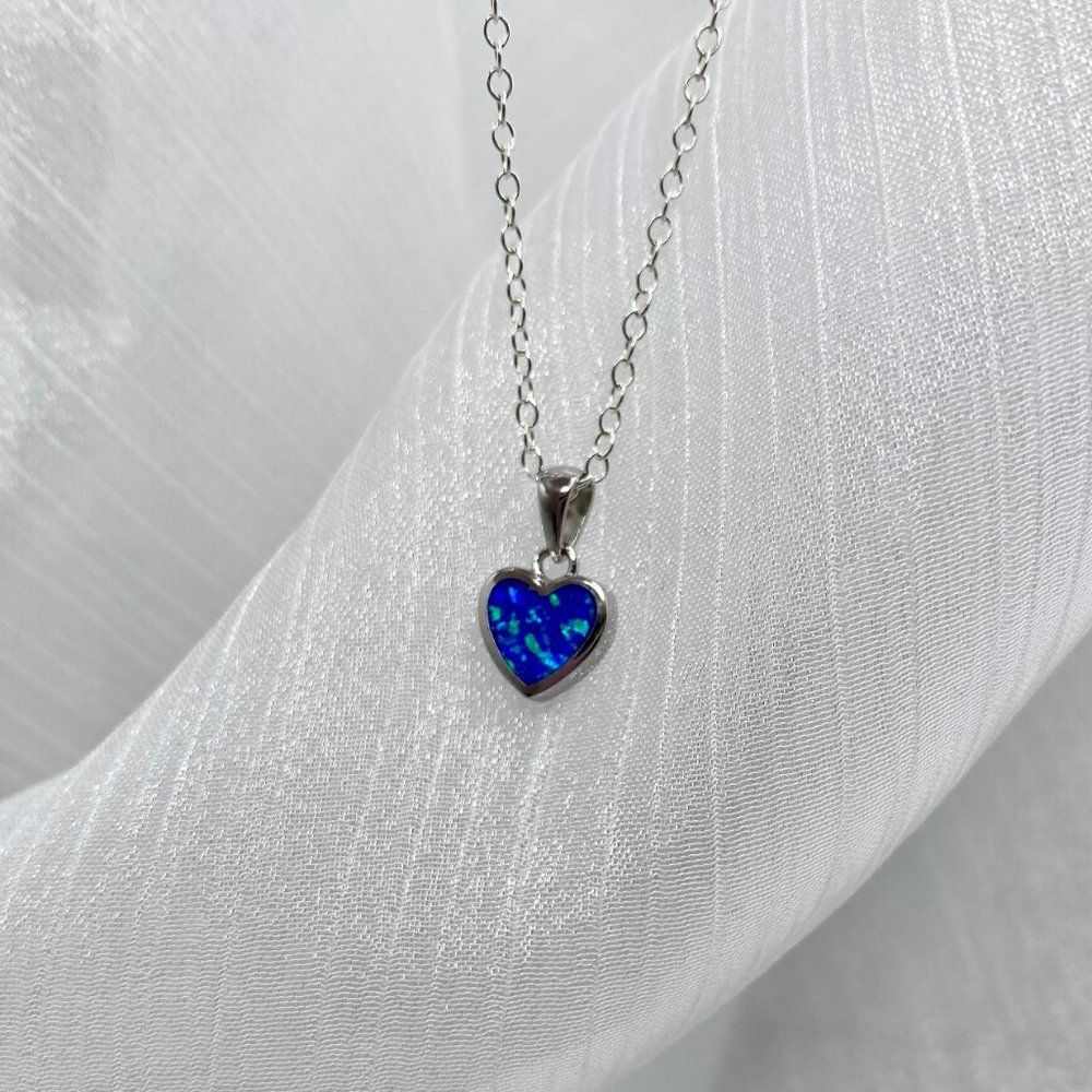 COPY - Opal Blue Sterling Silver Necklace Blue Opal Necklace Lab Blue Opal Neck…
